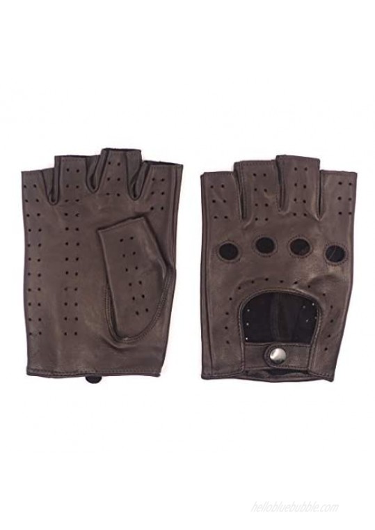 Harssidanzar Mens Fingerless Half Finger Leather Driving Gloves Lambskin Unlined Upgrade GM032 US