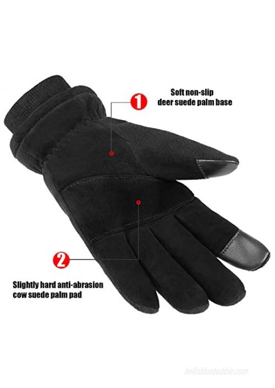 Heated Winter Gloves Men Women Deerskin Leather Touchscreen Insulated Work Glove