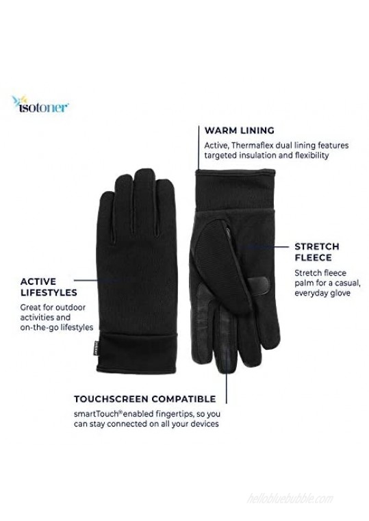 isotoner Men’s Tech Stretch Touchscreen Texting Double Lined Cold Weather Gloves with Water Repellent Technology