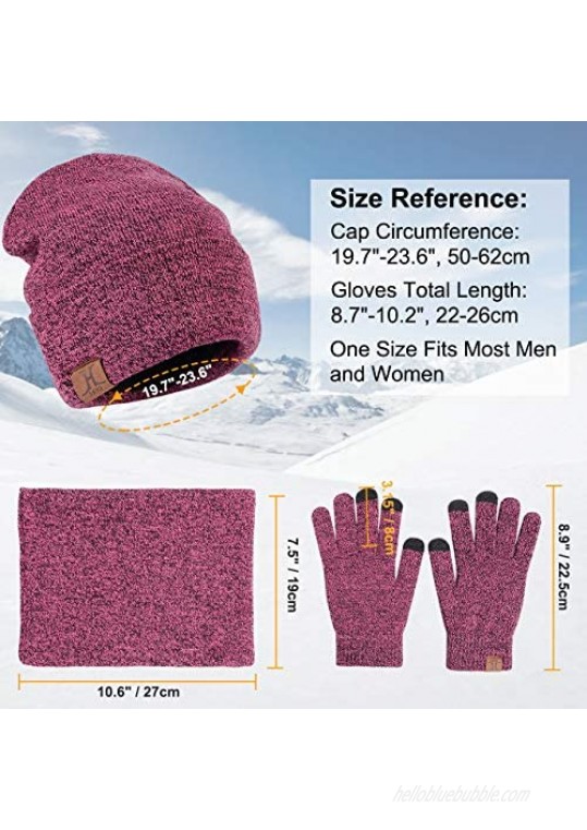 Maylisacc 3 Pcs Knit Beanie Hat Scarf and Glove Set for Men and Women Winter Caps Neck Warmer with Touchscreen Gloves