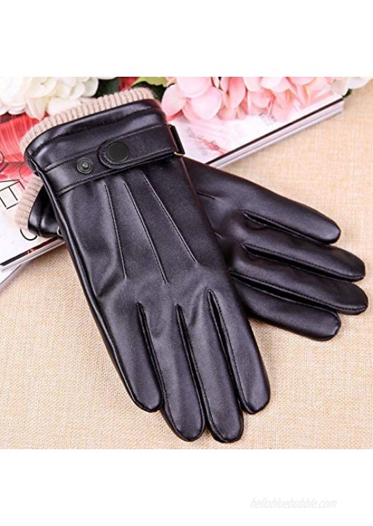 Mens Black Leather Motorcycle Driving Gloves Winter with Touch Screen Fingers