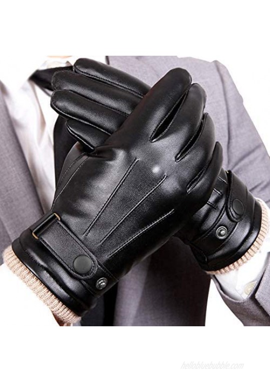 Mens Black Leather Motorcycle Driving Gloves Winter with Touch Screen Fingers