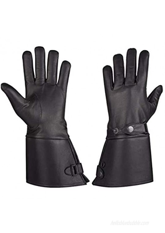 MEN’S THERMAL LINED LEATHER GAUNTLET GLOVES W SNAP WRIST & CUFF (L)