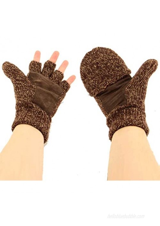 Men's Thinsulate 3M Thick Wool Knitted Half Mitten Suede Palm Gloves
