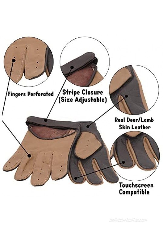 Mens Warm Leather Mustard Driving Gloves - Men Deerskin Party Gloves