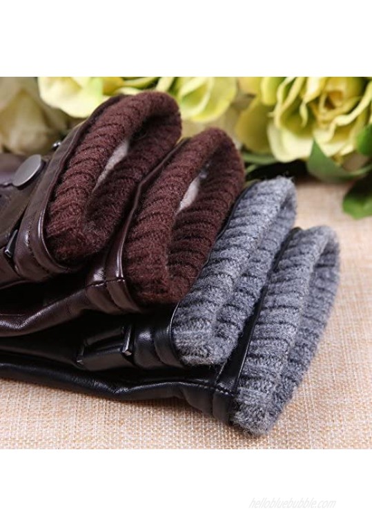 Mens Winter Cold Weather Warm Leather Driving Gloves for Men Wool/Cashmere Blend Cuff
