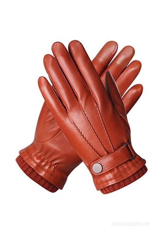 Mens Winter Cold Weather Warm Leather Driving Gloves for Men Wool/Cashmere Blend Cuff