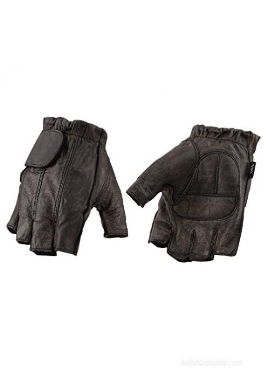 Milwaukee Leather MG7561 Men's ‘Fingerless’ Distressed Brown Leather Gloves with Gel Palm