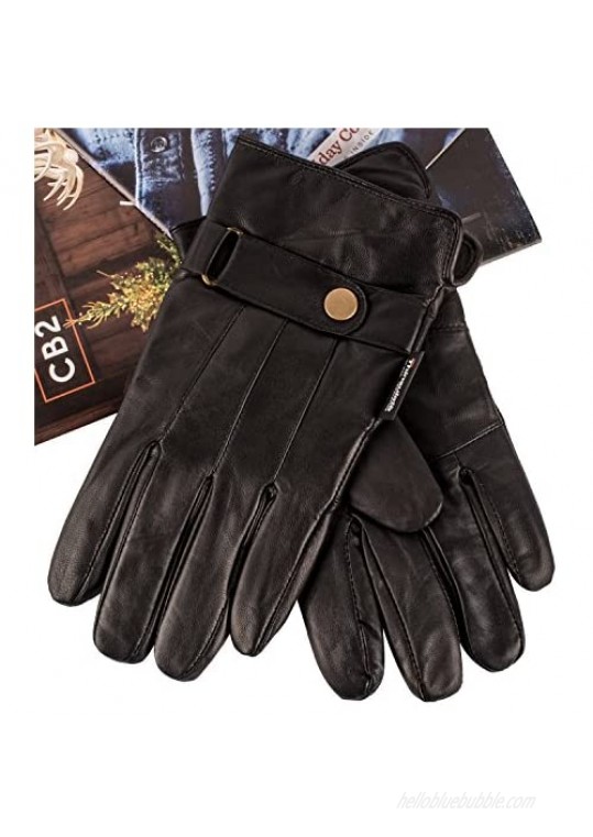 Pierre Cardin Luxury Leather Gloves with Strap - Mens Leather Winter Gloves