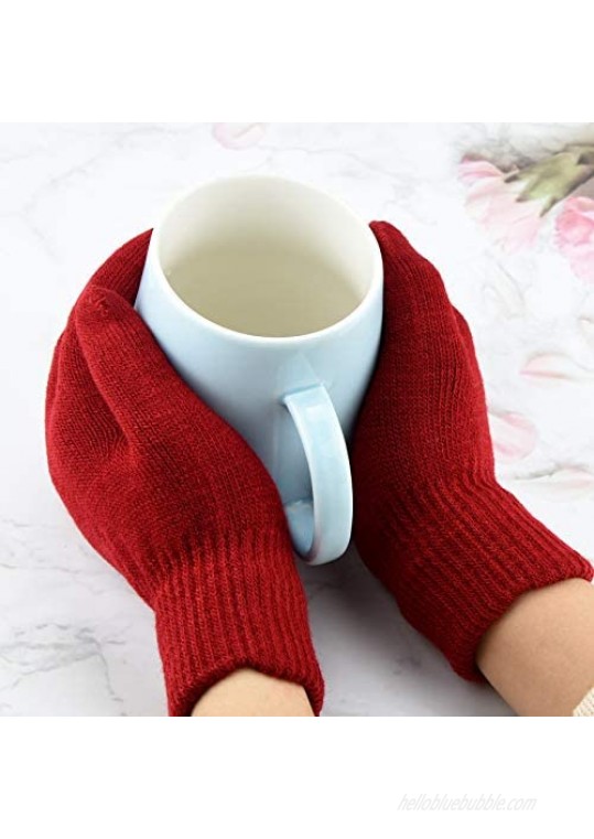 Poualss 12 Pairs Winter Knit Glove for Women and Men Stretchy Magic Gloves Full Fingers Gloves