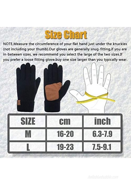 Winter Wool Gloves For Men And Women Anti-Slip Knit Touchscreen Thermal Cuff Unisex Snow Driving Gloves With Thick Warm Fleece Lining (Dark Gray-L)