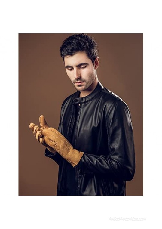 YISEVEN Men's Merino Rugged Lambskin Shearling Leather Gloves Long Flip Cuffs