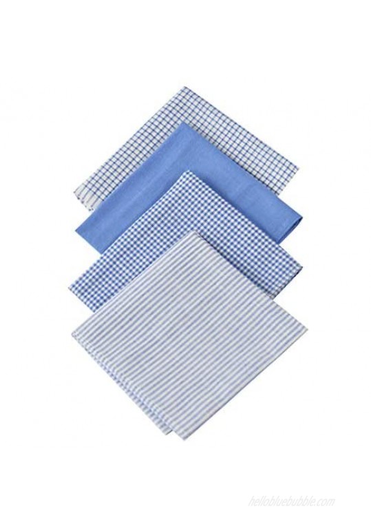 ARAD 4 Pack Fine Men’s Handkerchiefs 100% Soft Cotton with Stitching Blue Plaid Hankie Solid Blue Assorted Colors-16”x16”