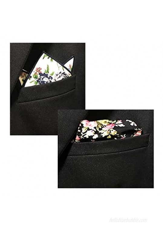 BonjourMrsMr Men's Business Suit Casual Floral Cotton Pocket Square Handkerchiefs Set