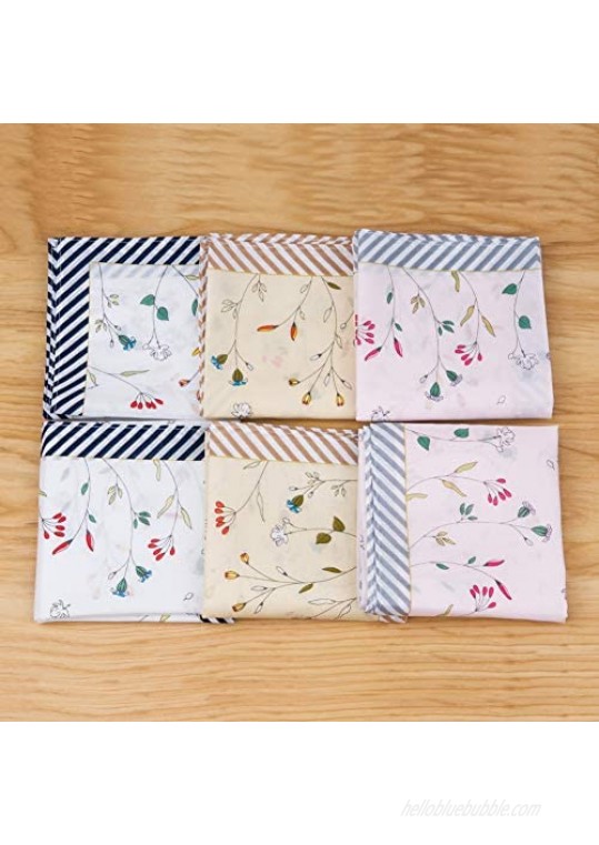 Houlife 100% 60s Combed Cotton Floral Printed Handkerchief Elegant Hankies for Women Girls