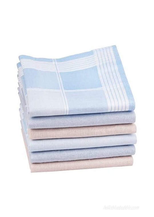 Houlife Classic 100% 60S Cotton Mens Stripe Checkered Pattern Handkerchiefs Assorted Soft Plaid Hankies 16x16"