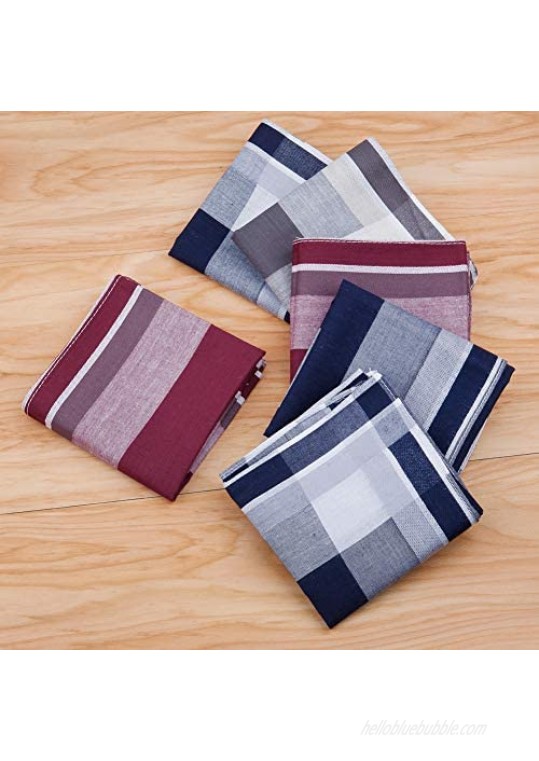 Houlife Men's 100% Cotton Striped Checked Pattern Handkerchief with Assorted Color Vintage Hankie