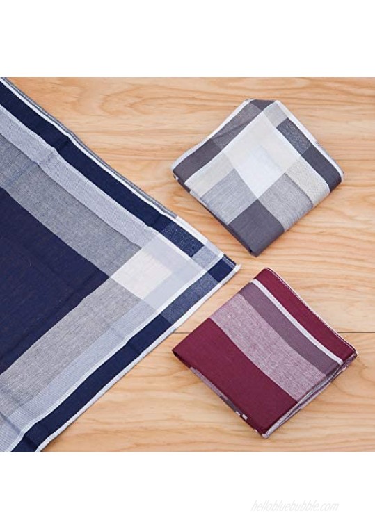 Houlife Men's 100% Cotton Striped Checked Pattern Handkerchief with Assorted Color Vintage Hankie