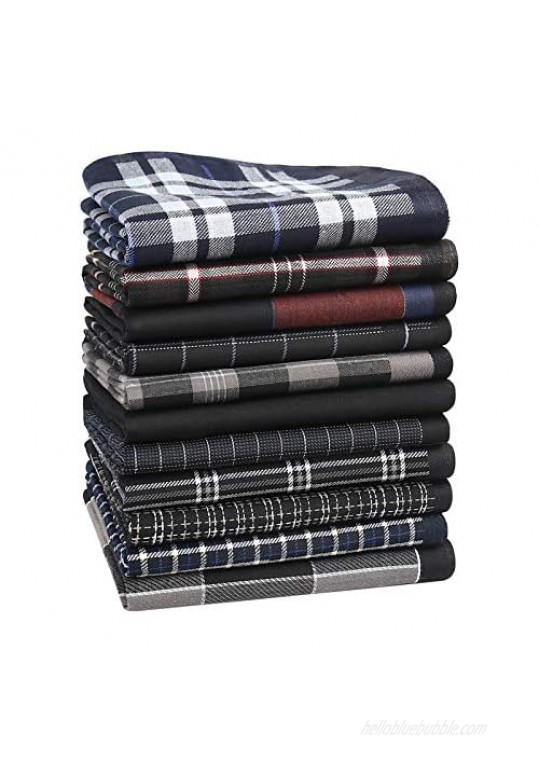 Houlife Men's 11 PCs 100% Cotton Striped Checked Pattern Handkerchief Pocket Square 17×17