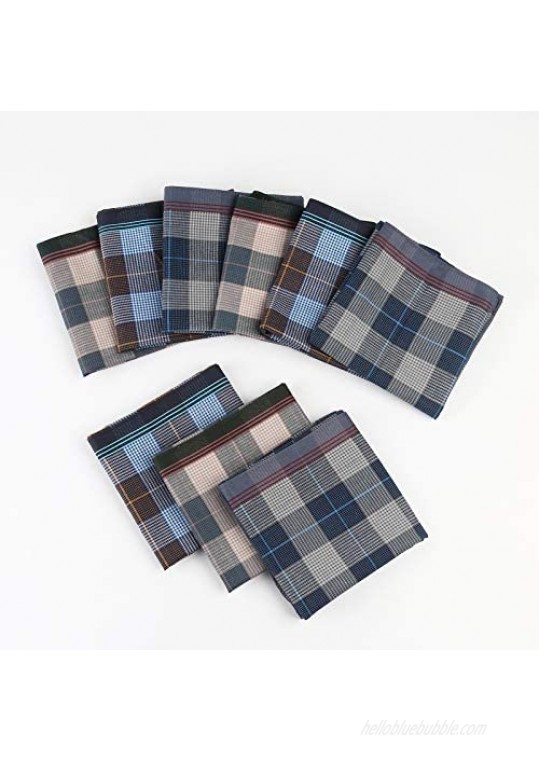 Houlife Men's 6/12 PCs 100% 60s Combed Cotton Checked Striped Handkerchief Vintage Pocket Square 15.7×15.7