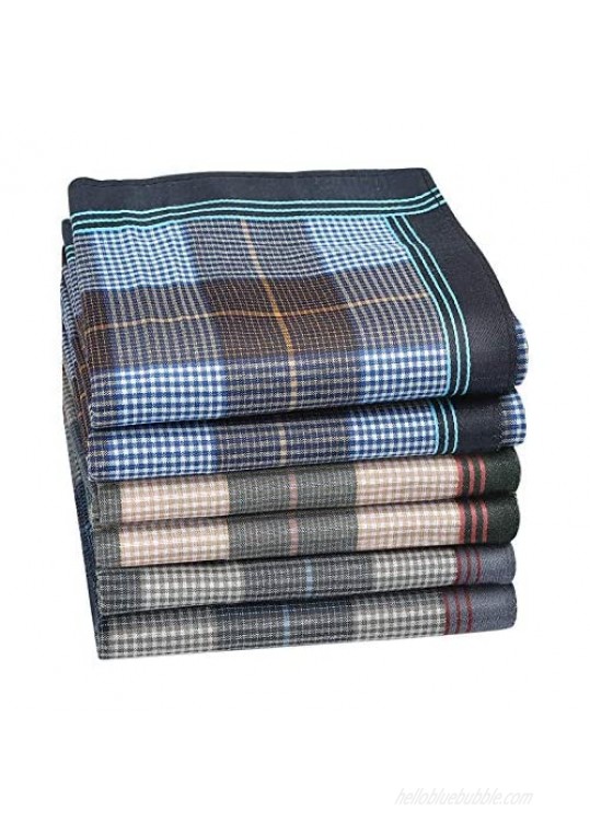 Houlife Men's 6/12 PCs 100% 60s Combed Cotton Checked Striped Handkerchief Vintage Pocket Square  15.7×15.7"