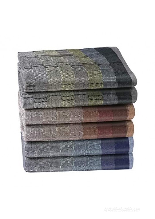 Houlife Men's 6/12 PCs 100% 60s Cotton Striped Pattern Handkerchief Pocket Square Soft Vintage Hankie  17×17"