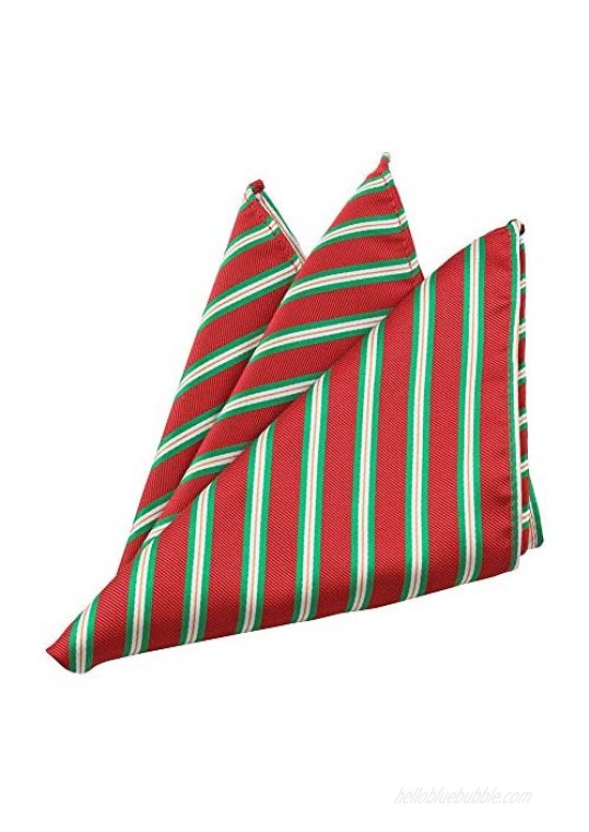 Jacob Alexander Men's Christmas Red with Diagonal Green White Stripes Pocket Square Handkerchief Hanky