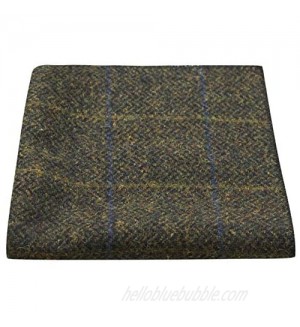 Luxury Juniper Green Herringbone Check Pocket Square  Handkerchief  Tweed