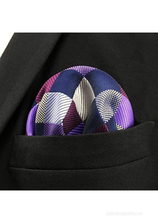 SHLAX&WING Checkered Silk Pocket Square for Men Multicolor Hanky 12.6 inches