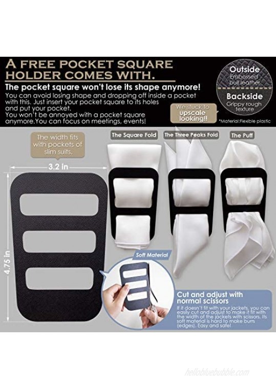 WANDM Pocket Squares for Men Silk 100% Big Size 13.75 × 13.75 inches Solid Color Satin Holder Set