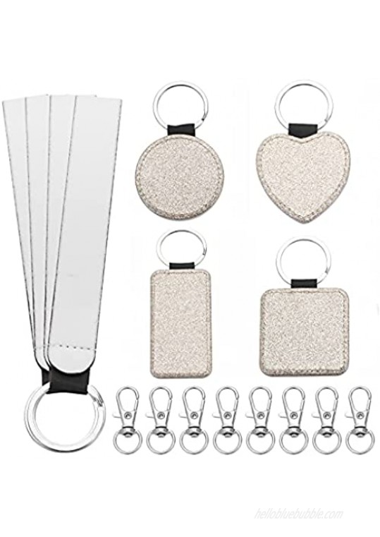 16 Pcs Sublimation Blanks Keychains Kits Blank PU Leather Keychain Keyrings Set with Wristlet Lanyard and Swivel Snap Hooks for DIY Keychain Tags(Gold)