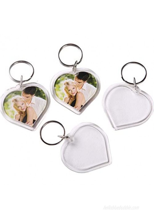 25Pcs Acrylic Photo Frame Keychains - Clear Heart-Shaped Blank Personalized Keyrings Snap in Insert Custom DIY Picture Frames Keyrings Key Holder for Lovers