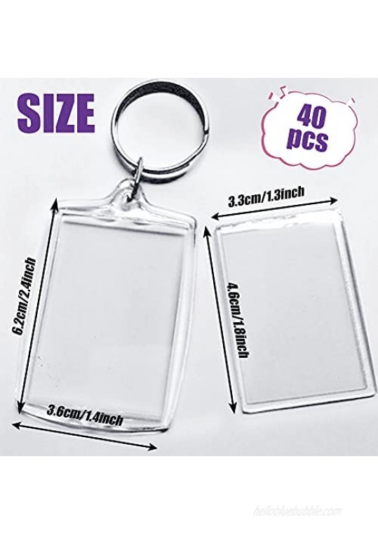 40 PCS Acrylic Photo Frame Keyrings Photo Insert Keychains Acrylic Clear Blank Keyrings Picture Snap-in Keychains for Artwork DIY Gift Family(1.3 x 1.8 Inch)