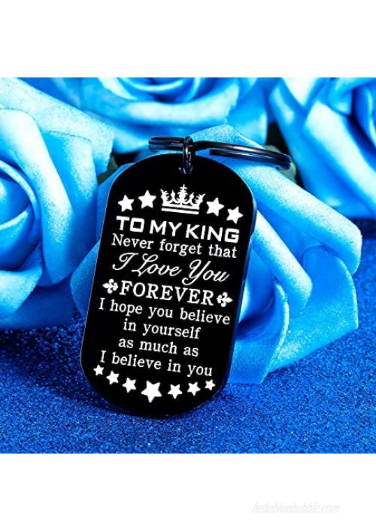 Anniversary Gift for Him Husband I Love You Gifts for Men Boyfriend To My King Keychain for Hubby Fiance Groom Valentines Day Birthday Christmas Wedding Engagement Keyring Present from Wife Girlfriend
