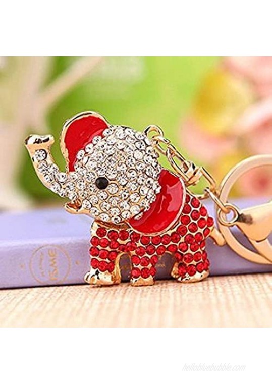 Cute Big Ears Elephant Keychain Sparkling Keyring Crystal Purse Pendant Rhinestones Handbag Charm (Red)…