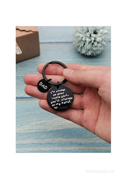 Dad Gifts from Daughter - I'll Always Be Your Little Girl You Will Always Be My Hero Black Dad Keychain – Gift for Dad Birthday Father’s Day Christmas Gift Idea