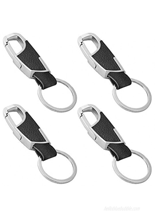 DaKuan 4 Packs Stainless Steel Key Chain with Leather  Premium Heavy Duty Car Home Office Keychain with Ring for Men and Women