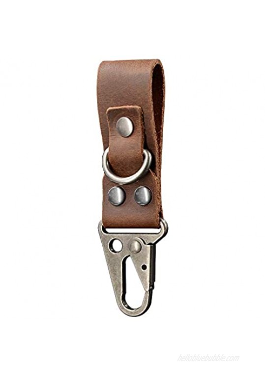 EDC Leather Belt Keychain Key Ring Holder  Heavy Duty Belt Clip Key Chain Fob for Men  Tactical Keyring Holder for Belt  Solid Key Clip Key Chain  Premium Leather.Chestnut.