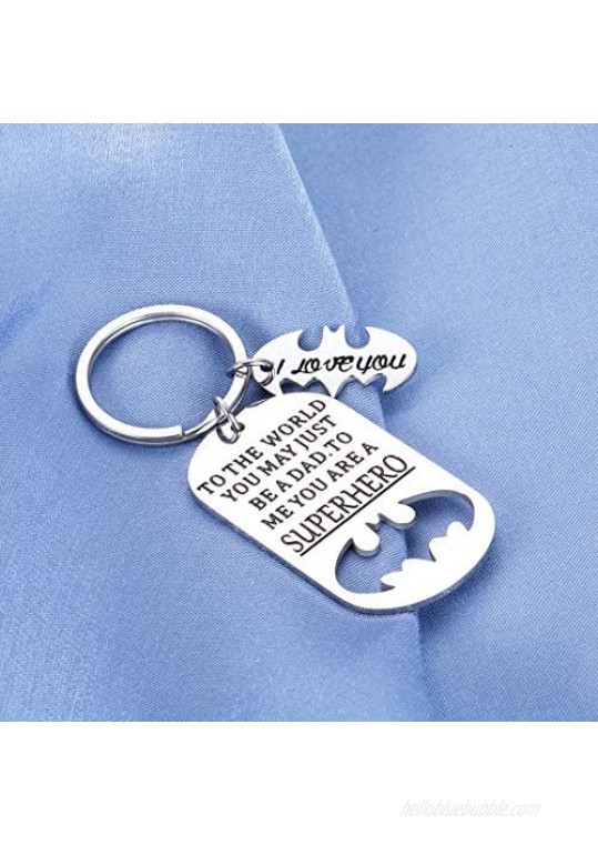 Fathers Day Gift Keychain Daddy Birthday for Step Dad in Law Husband from Daughter Son Wife You are A Superhero I Love You Wedding Anniversary Valentines Day Christmas for Men Him