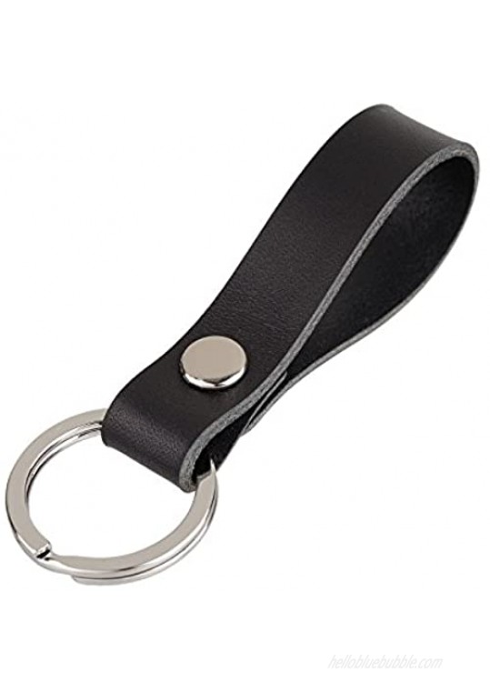 feelcase Richbud Vegetable Leather Keychain POB Handcraft Silver Key Ring Lanyard Handmade (Black)