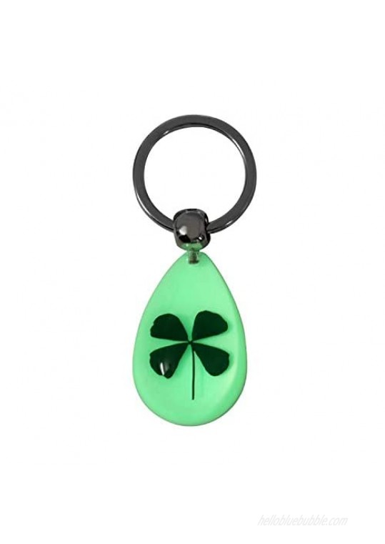 FM FM42 Dried Leaves Lucky Real 4-Leaf Clover Simulated Resin Glow in the Dark Key ring Keychains KC1010