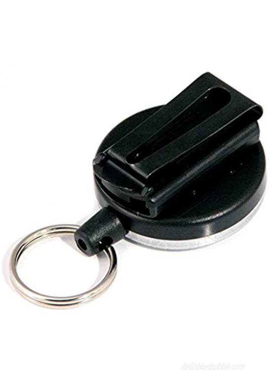 KEY-BAK Original Retractable Key Holder with a Chrome Front Removable Rotating Belt Clip and Split Ring