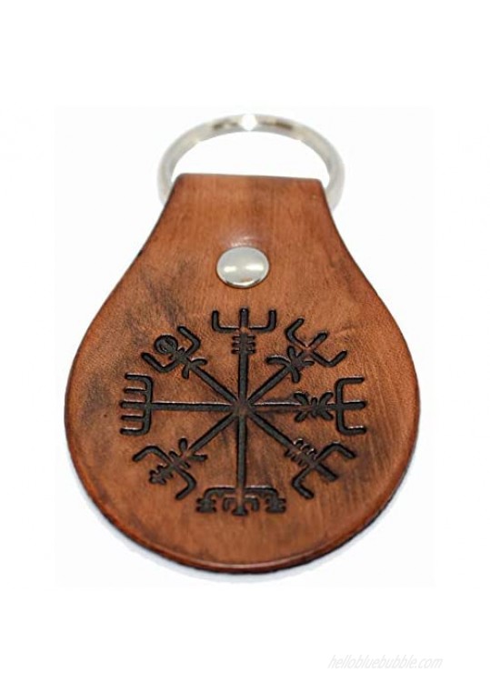 Leather Norse Viking Compass Vegvisir Keychain