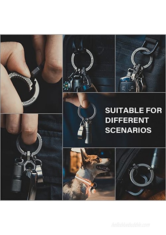MecArmy CH10 Titanium Circle Carabiner Keychain Anti-Lost Quick Release Spring Snap Key Ring Solid Titanium Keychain Clip for Men Women
