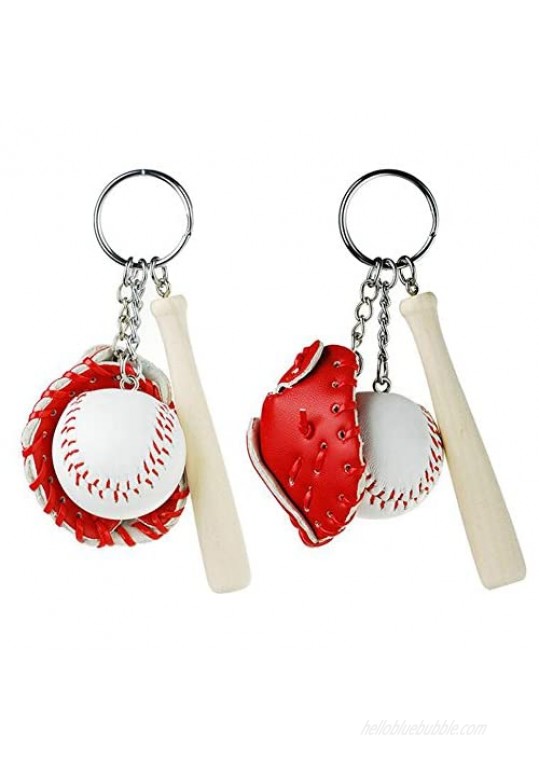 Mini Baseball Glove Wooden Bat Keychain Keyring Pack of 4