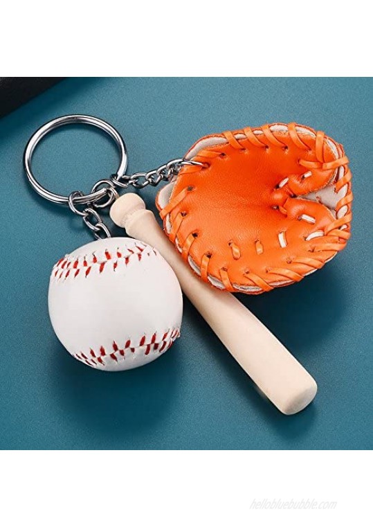 Mini Baseball Glove Wooden Bat Keychain Keyring Pack of 4