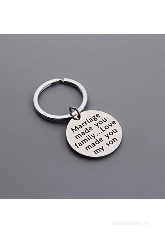 PLITI Son in Law Keychain Gifts Marriage Made You Family Love Made You My Son Blended Family Son Wedding Gift for Him