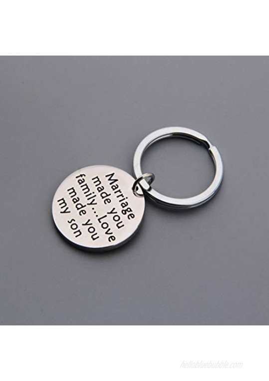 PLITI Son in Law Keychain Gifts Marriage Made You Family Love Made You My Son Blended Family Son Wedding Gift for Him