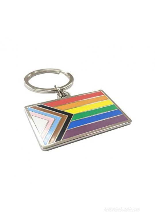 Progress Pride Flag LGBTQ POC Transgender Flag - 1.75 inch Enamel Keychain with Keyring