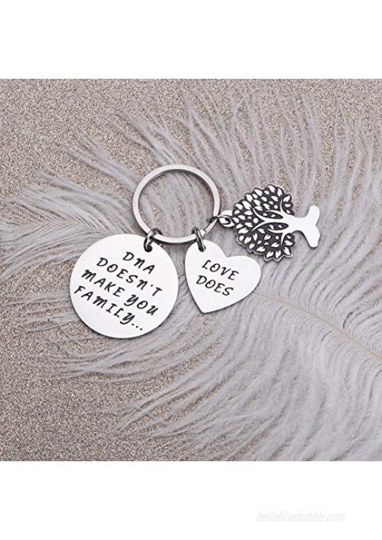 Step Dad Mom Gifts for Stepmother Stepfather Birthday Keychain from Daughter Son for Fathers Mothers Day DNA Doesn't Make Us Family Love Does Parent Gift Wedding Adoption Gift from Kids